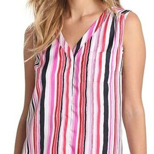 Jones New York Women's Sleeveless One Pocket Shirt Blouse Top Multicolor Size LP